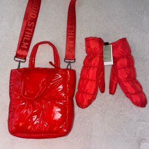 NWT H&M Puffer Purse and Matching Mitt Set Bright Red